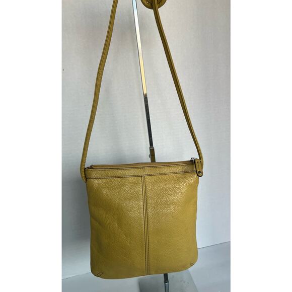 TIGNANELLO Yellow Pebble Leather Crossbody Organizer Handbag Purse - Picture 4 of 12